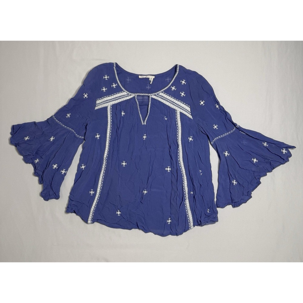 Anthropologie Floret Embroidered Flutter Sleeve Blouse Periwinkle Women's Size 2